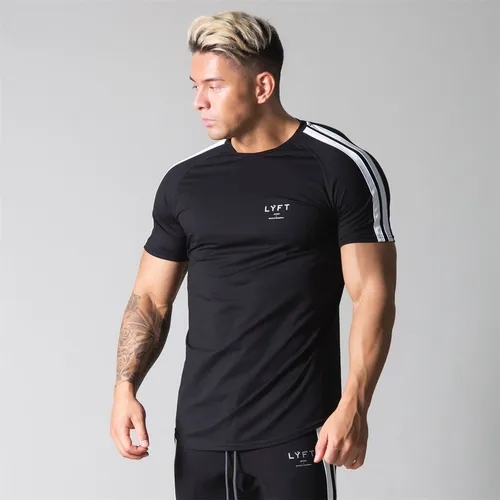 Imagen 2 del producto Camiseta negra ajustada de gimnasio para hombre, camisa informal de algodón de manga corta, camisetas deportivas de culturismo, ropa de entrenamiento de Fitness de verano