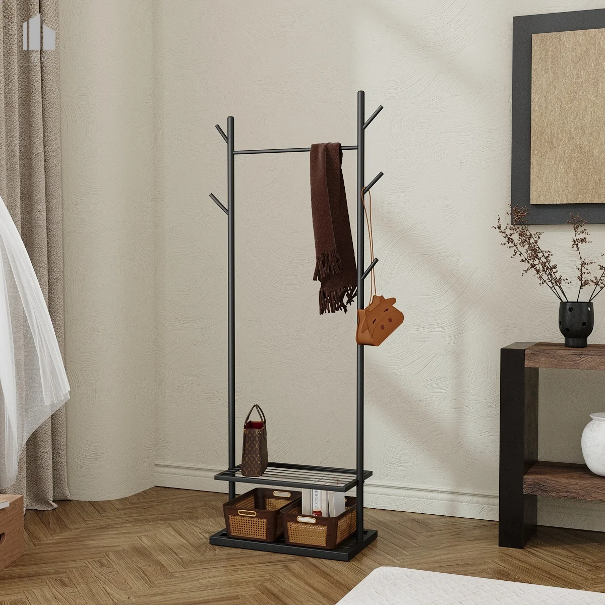 

Hanging hanger floor to ceiling bedroom balcony shelf light luxury drying rack movable simple coat rack does not take up space