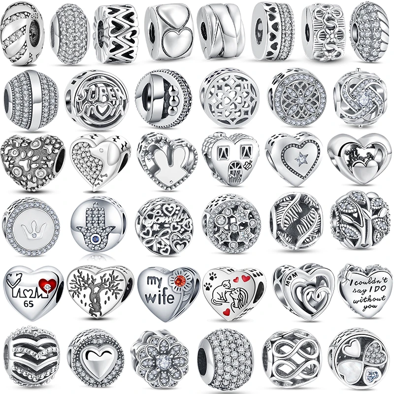 

925 Sterling Silver New Circular Heart Shiny Pave Charm Beads Fit Original Pandora Bracelet Fashion Jewelry Making Accessories