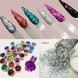 24Color 10ML Holographic Colors Nail Glitter Mix Hexagon Chunky Glitter Paillette Shape for Nail Art Body Makeup Craft Facepaint