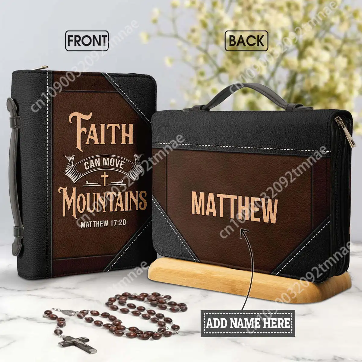 

Women's Bible Bags Faith Can Move Mountains Words Custom Leather Bible Cover Case Practical Bible Storage Bags Paquete Bíblico