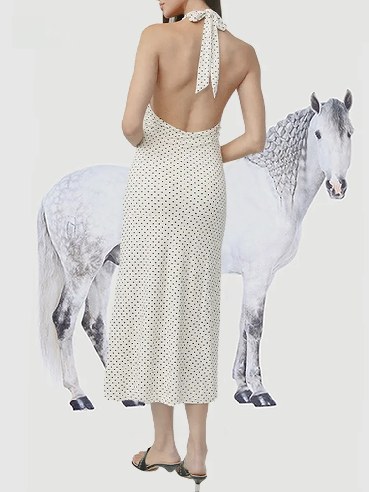 فستان Ele Polka Dot Bal Neline للسيدات للتنحيف حول Midriff Baring فستان صيفي طويل من Garga