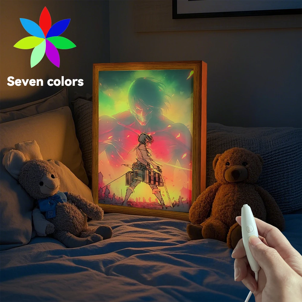 

7Color LED Night Light Anime Attack on Titan Painting Picture Frame Art Wall Room Bedside Home Decor Christmas Gifts Moon Lamp