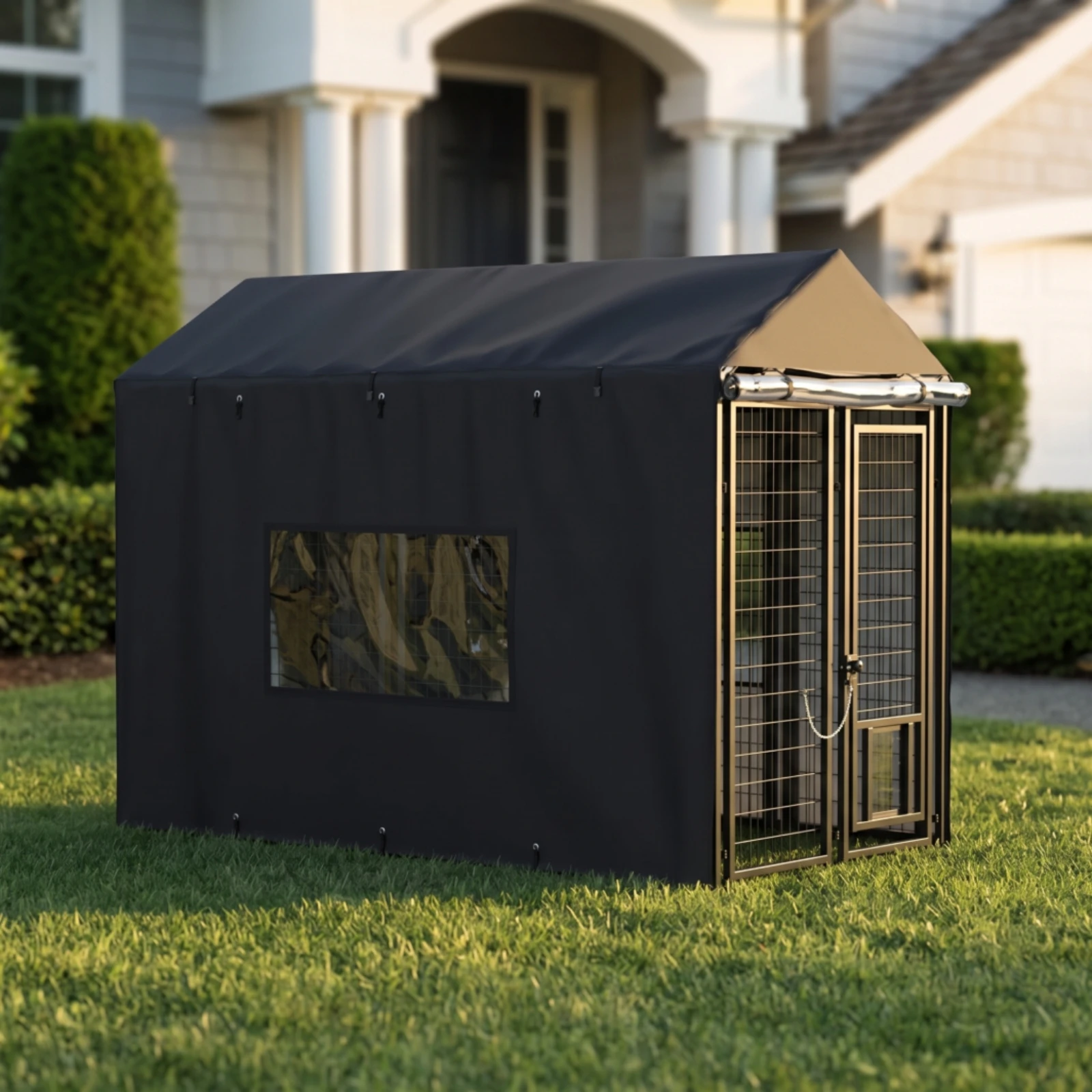 Outdoor Dog Kennel Cover with Openings Weather-Resistant Dog Kennel Cover with Openings Tarpaulin Heavy-Duty Tear-Resistant