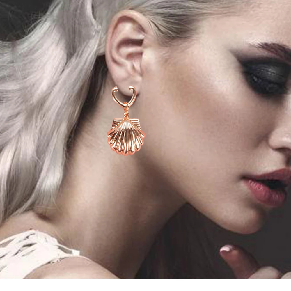 

Beach Shell Pendant Earrings for Women Crystal Inlaid Vintage Metallic Exaggerate Geometric Trendy Fashion Jewelry