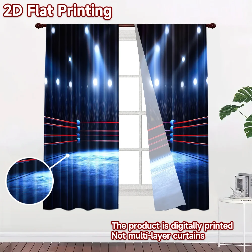 2D flat 2pcs Curtain Vintage drapes and curtains Boxing Ring Spotlight Arena Digitally printed polyester, colorfast Festive Wall
