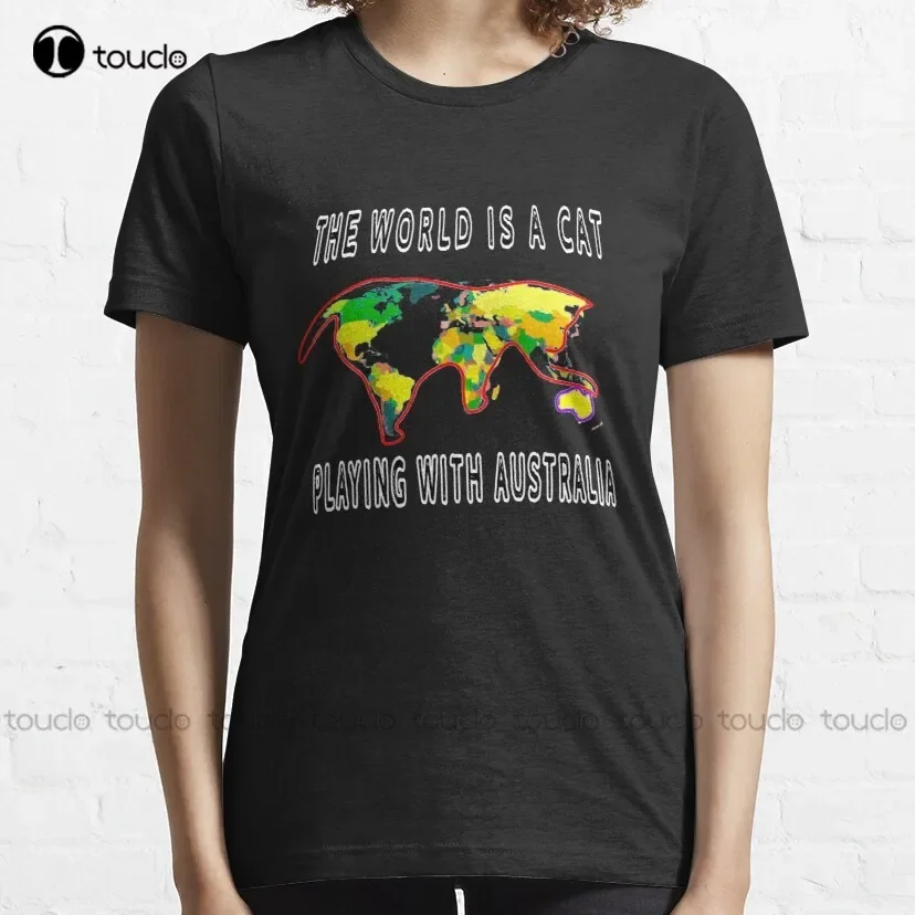 The World Is A Cat Playing With Australia T-Shirts T-Shirt Volleyball Shirts Custom Aldult Teen Unisex Xs-5Xl Fashion Funny New