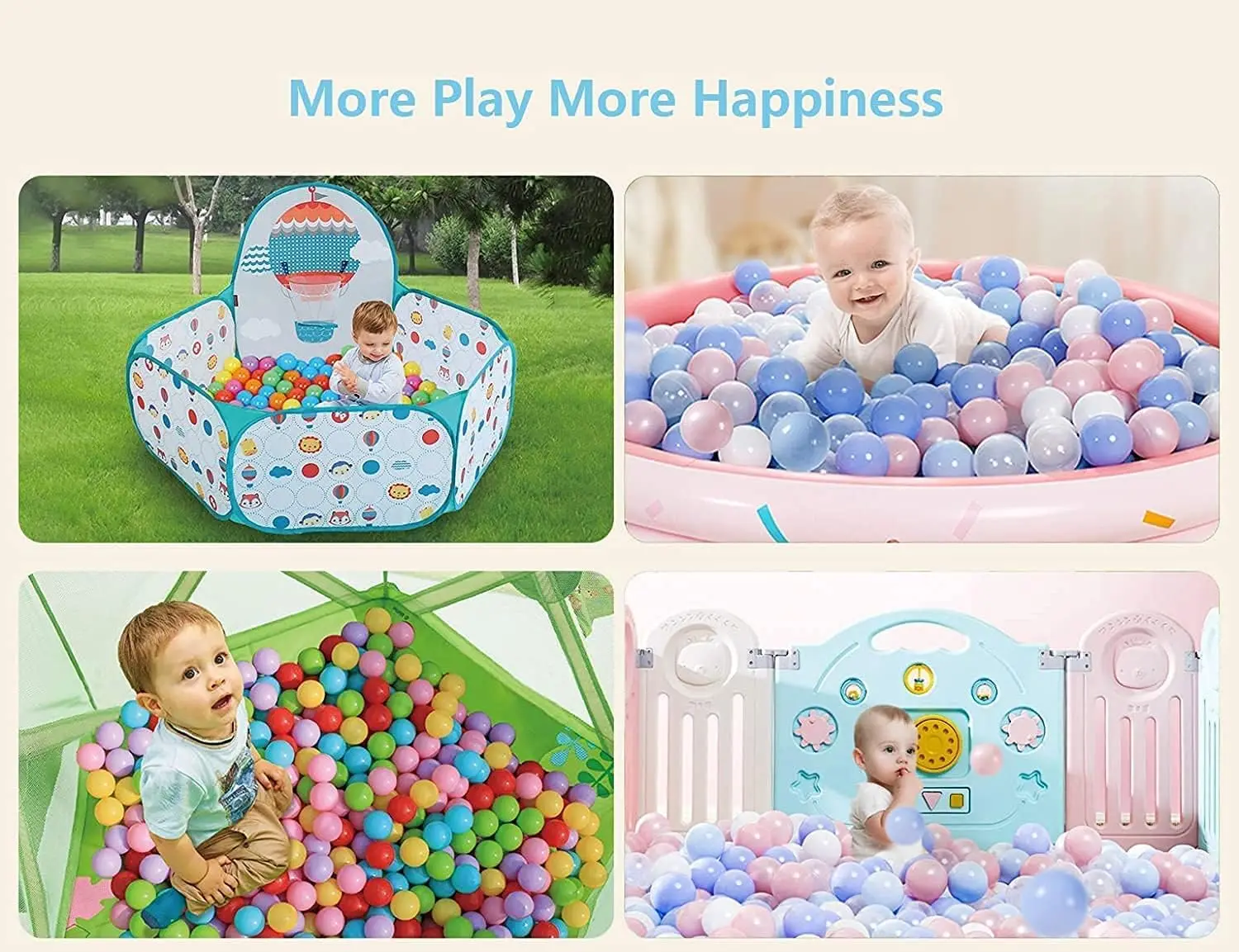 Ball Pit Pack de 100 boules en plastique blanc + bleu + bleu clair, anti-écrasement pour tente, maison de jeu, jouet pour enfants, fête