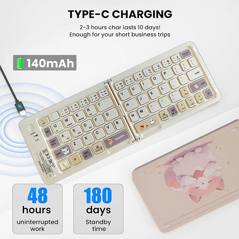 Drie Bluetooth draadloos opvouwbaar toetsenbord 67-toetsen Leuke stijl oplaadbaar draadloos opvouwbaar toetsenbord voor Windows/IOS/Android
