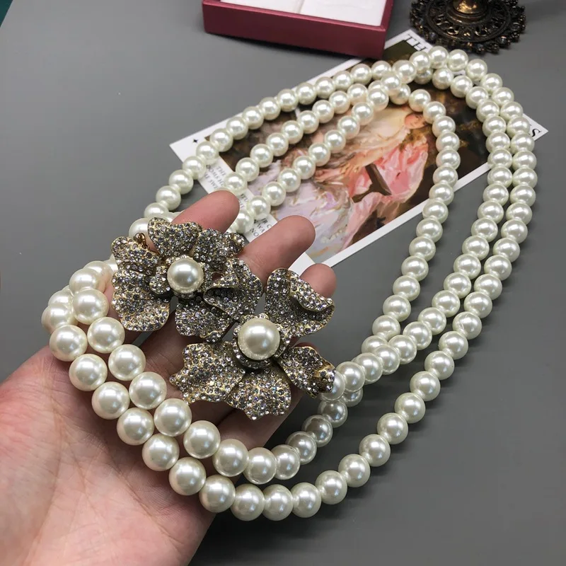 Exquisite sweet multi-functional detachable necklace diamond-filled glass pearl flower earrings brooch