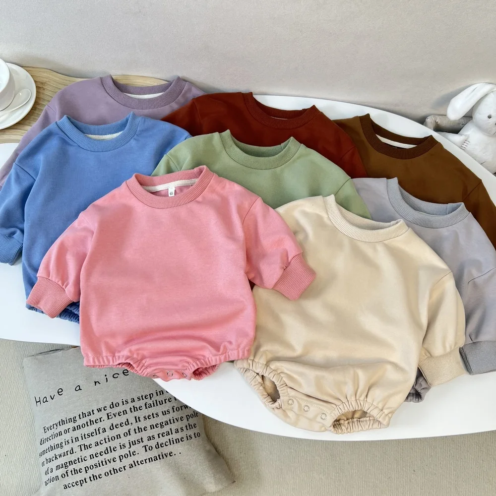

Newborn Kids Autumn Spring Casual Rompers 2025 New Korean Fashionable Infant Boys Girls Simple Solid Color Long Sleeve Bodysuits