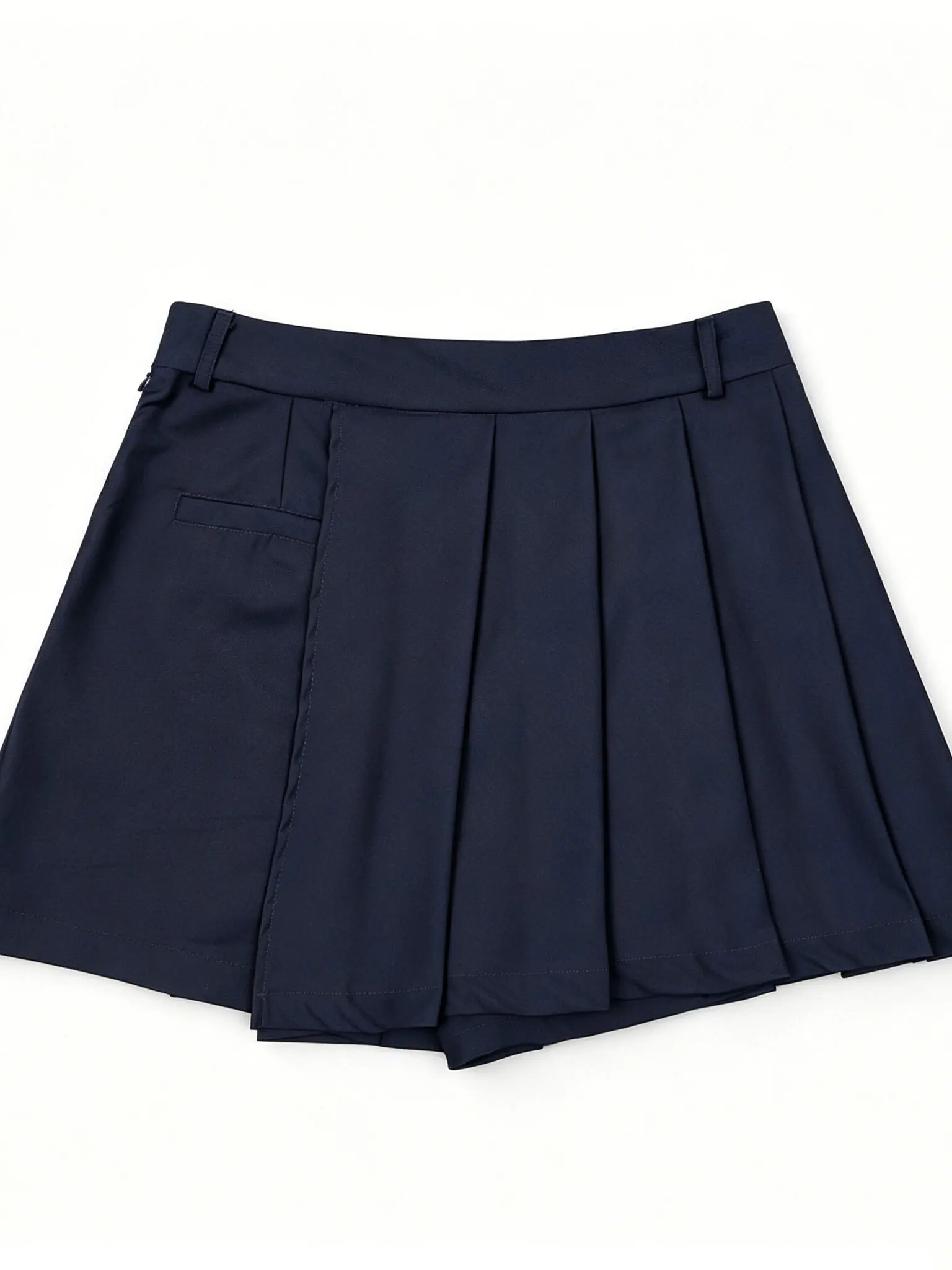 High Waist Pleated  Skirt Women's A-Line Slimming Dark Blue Short Skirt Elegant Fashionable Ladies' Half-length Skirt
