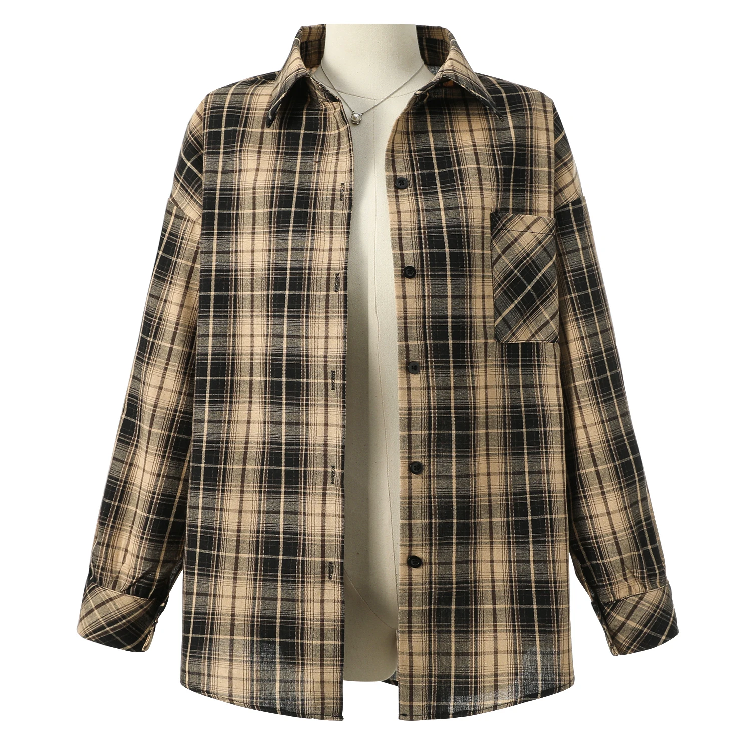 

2025 New Korean Loose Style Extra Big Shirt Plaid Lapel Long-sleeved Blouse Female Fashion Temperament Casual Tops