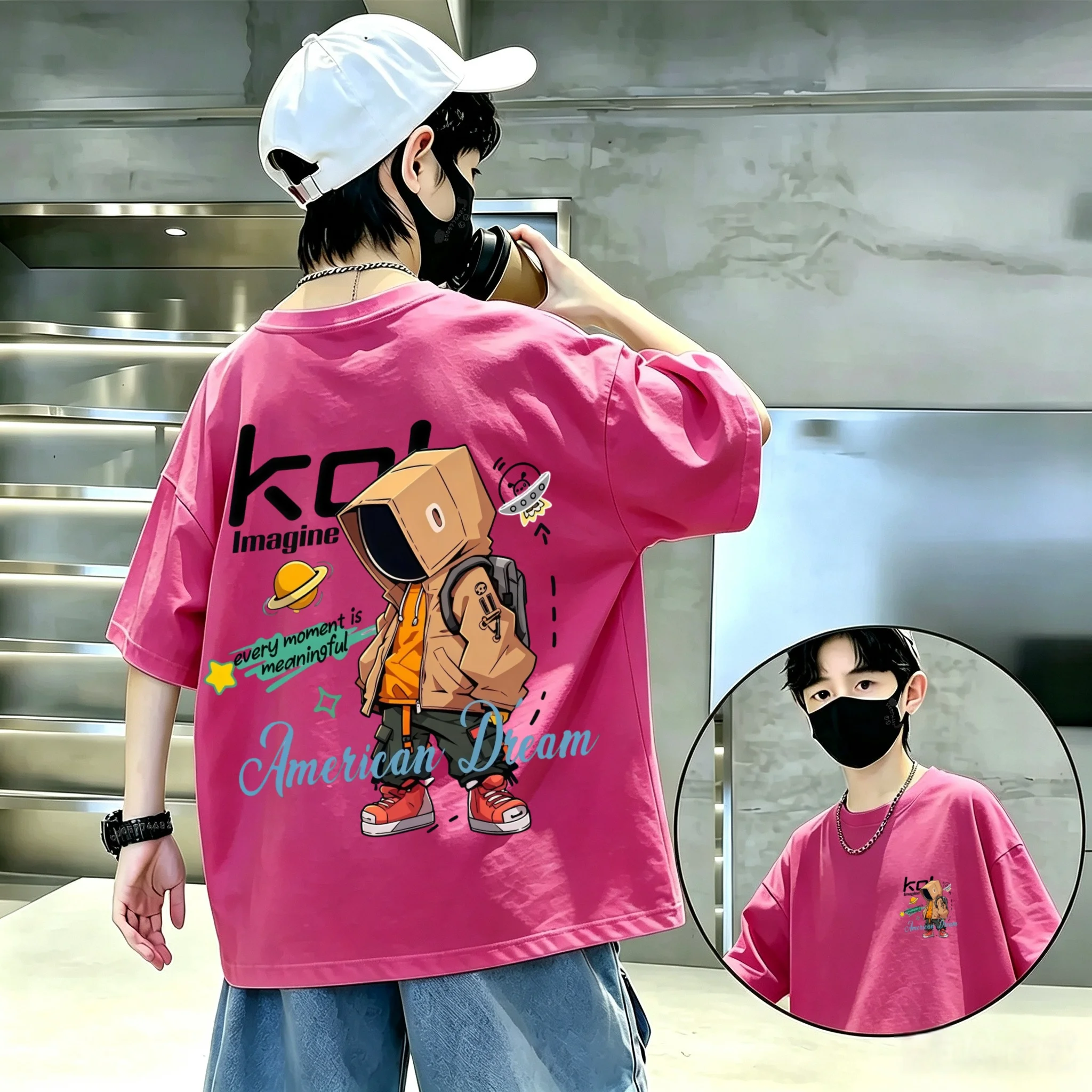 Children's cotton round-neck T-shirt with cartoon character anime print - Boys' and girls' breathable and skin-friendly top
