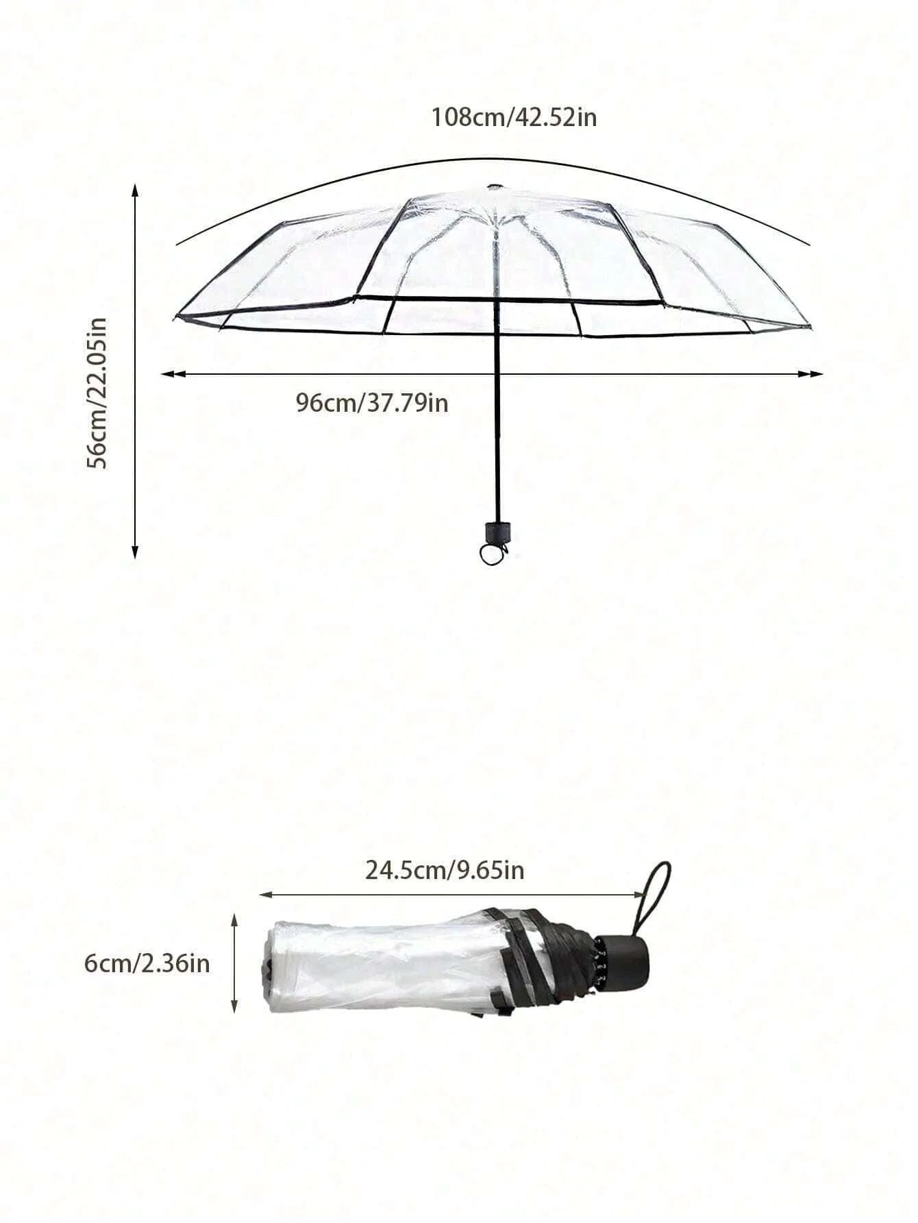 1pc 8-Rib Thickened Pvc Transparent Folding Umbrella, Outdoor Photoshoot Travel Three-Fold Umbrella For School,Office,Household,