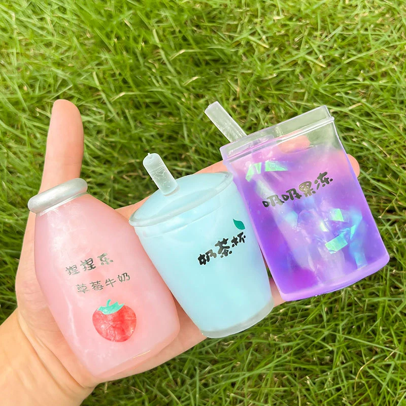 Taza de té de leche grande y blanda Kawaii para niños, juguete antipresión para apretar, taza de fruta, alivio del estrés sensorial, regalo de Polo de agua, Verano