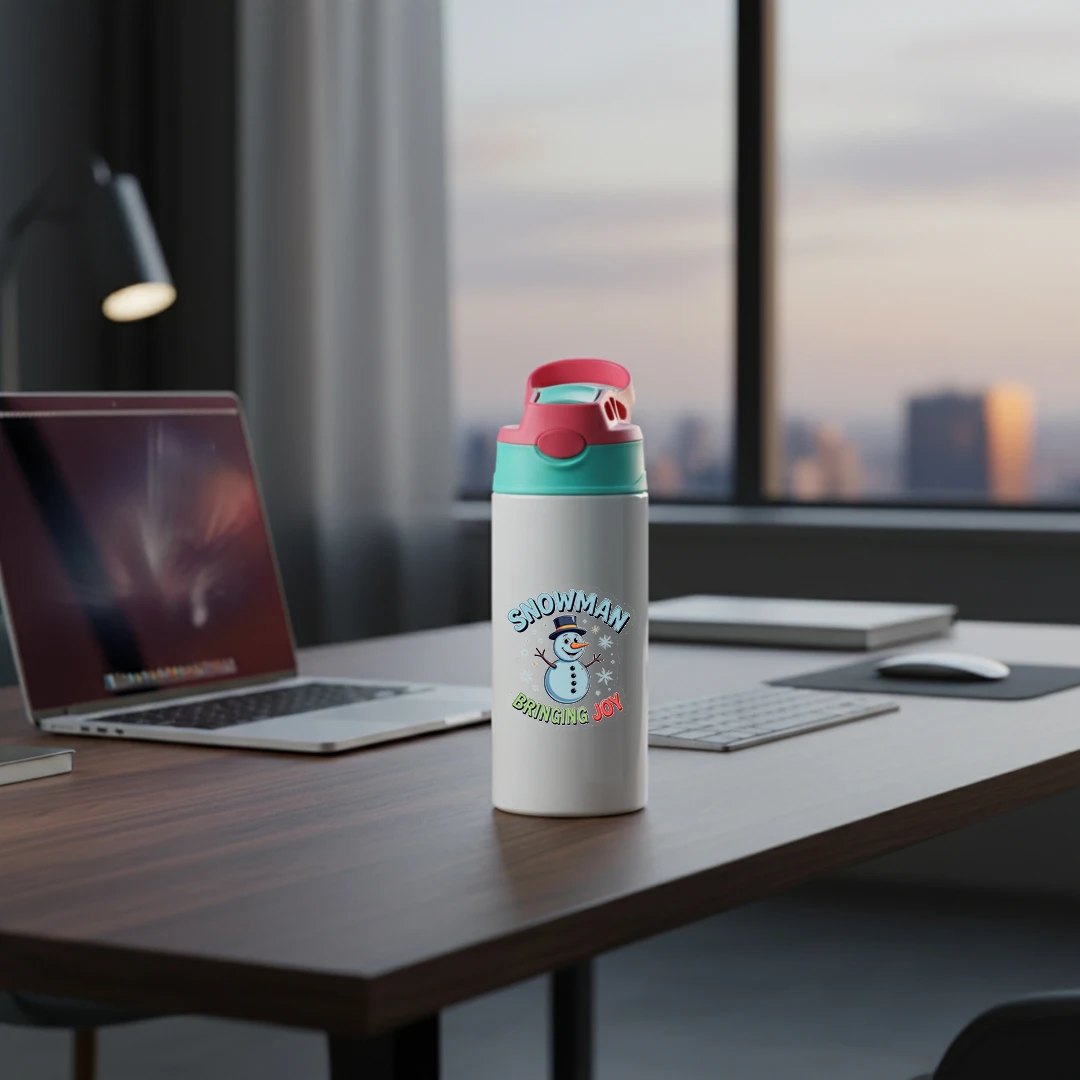 Isolierter Becher aus Edelstahl 304, + Strohbecher mit Cartoon-Schneemann-Muster, tragbare Wasserflasche für Kinder, Weihnachtsgeschenk für Kinder