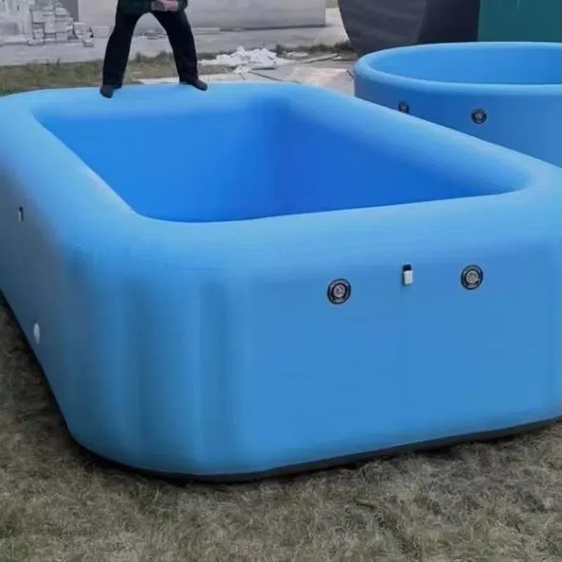 Adult Patio Inflatable Swimming Pool, Dual Drain Valves Thickened PVC Drop-Stitch Tear-Resistant