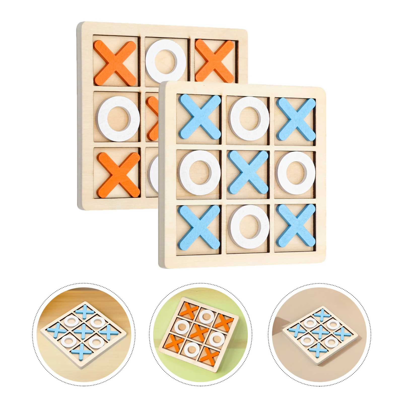 2 Sets Toys Wooden Tic Toe Game Chess Kids Tabletop Children Board Parent-children Interactive Dining Chessboard Games Toddler