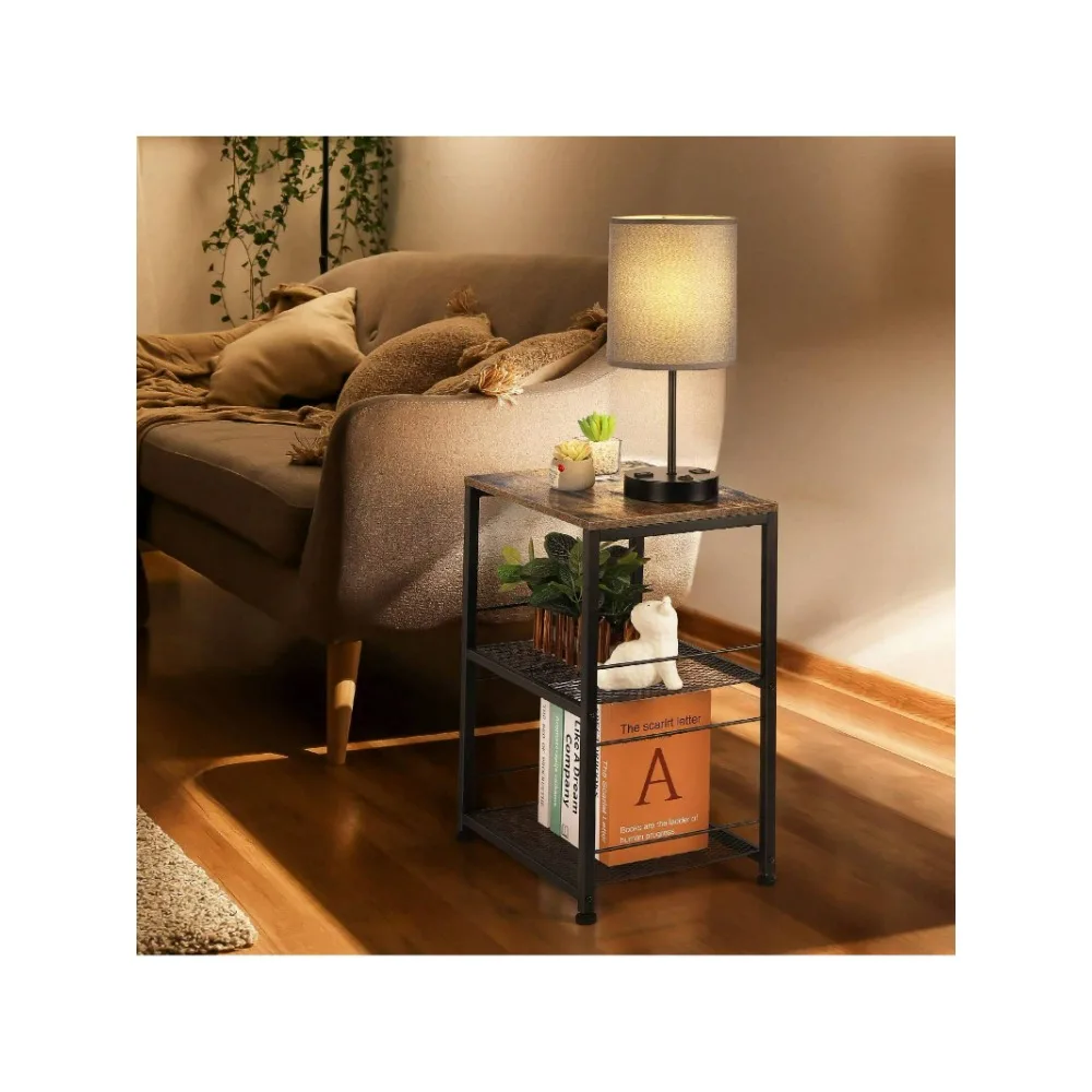 

Side Table Living Room End Table With Wheels Industrial Nightstand 3 Tier Bedside Tables For Bedroom Farmhouse Brown