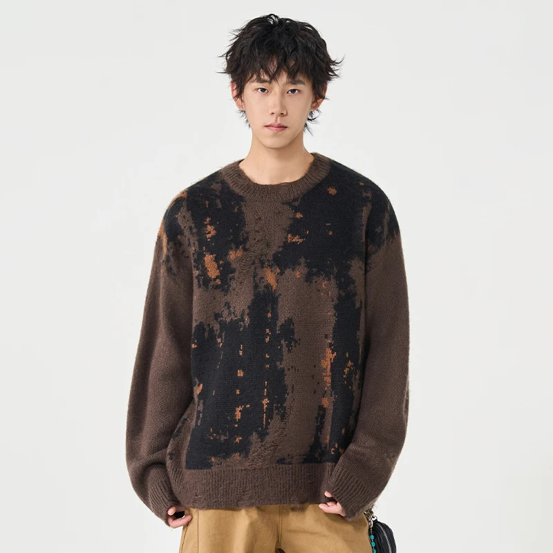 Men's Home Casual Round Neck Pullover Knitted Sweater Comfortable Versatile Windproof Breathable Warm Men's Knitted Sweater