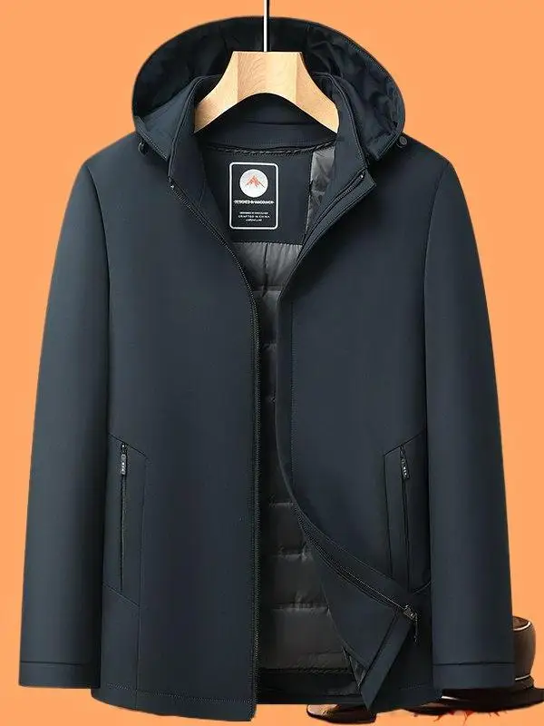 

Men's Winter Coat Hooded Color Faionable Removable White Du down Inner Warmth Polyester Fiber Spor Sle Loose Fit