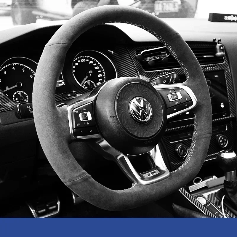 Suede for VOLKSWAGEN VW ID3 ID4 X CC Tiguan Magotan Golf T-Roc Passat Diy Hand Sewing Car Steering Wheel Cover Car Accessories