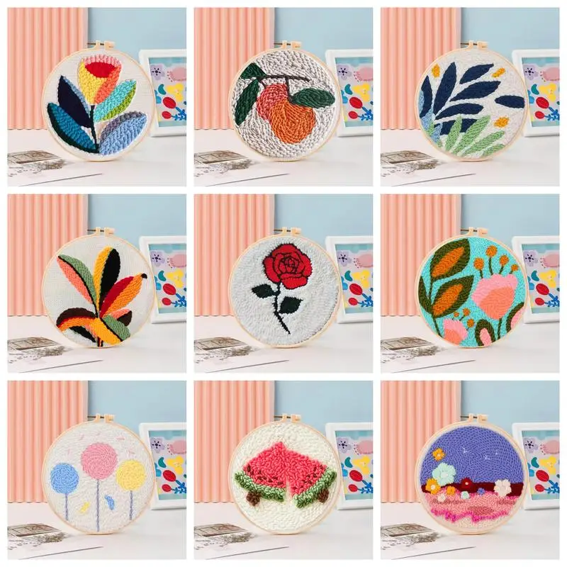 Punch Needle Embroidery Starter Kits Flowers Magic Needle For Embroidery Tool Set Embroidery Fabric Yarn Kit Home Decor