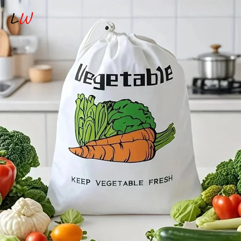 

1pc Storage Bag Fruit Vegetable Freshkeeping Bag Vegetable Preservation Anti Ripening Insulated Drawstring Reusable
