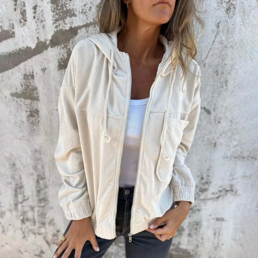 Jarní podzimní dámský kabát volný jednobarevný zip zapínání na zip ležérní bunda kardigan dojíždění denní nošení venkovní bunda - náhled 5