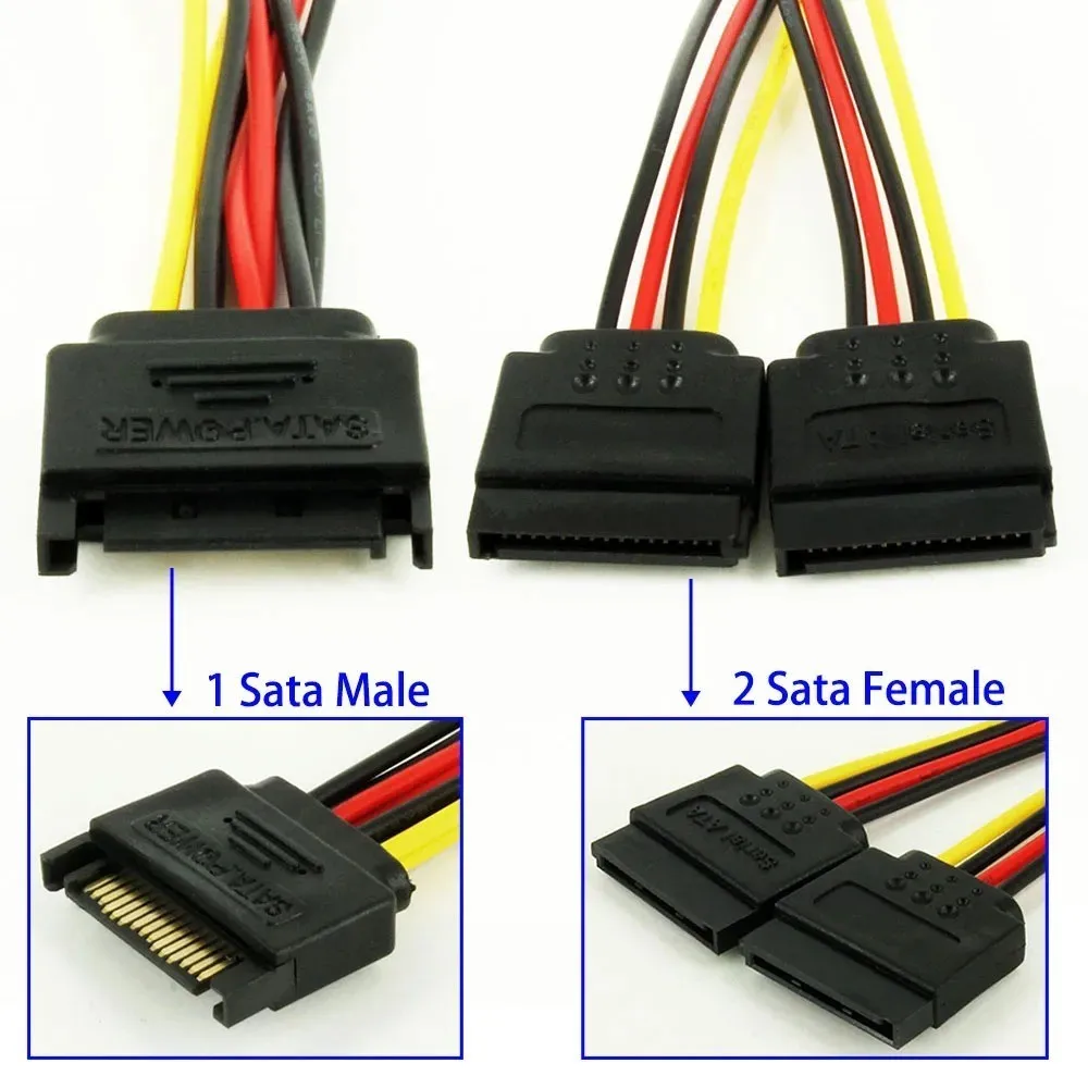 SATA 15pin ذكر إلى 2 x SATA 15pin أنثى القرص الصلب كابل الطاقة المسلسل ATA Y الفاصل المزدوج تمديد الحبل محول موصل