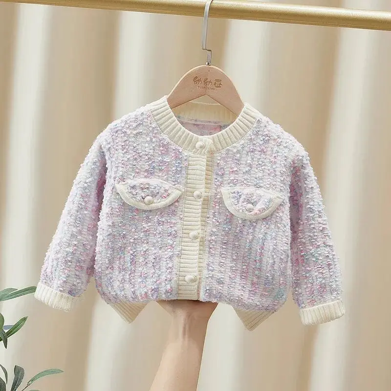 2 4 6Y Girls Sweater Cardigan Spring and Autumn Baby Sweater New Korean Casual Coat Children\'s Sweater Coat