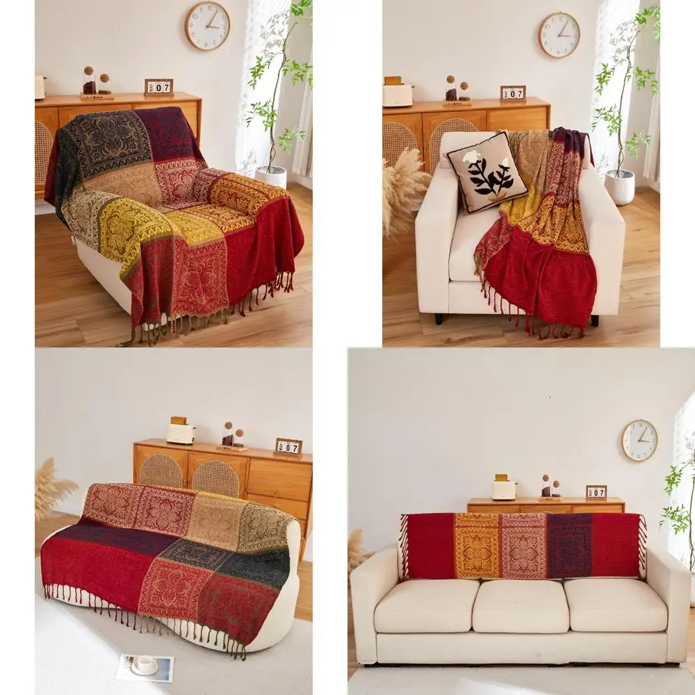 

Colorful Bohemian Chenille Jacquard Throw Blanket for Sofas, Loveseats, and Recliners - Aztec Hippie Style