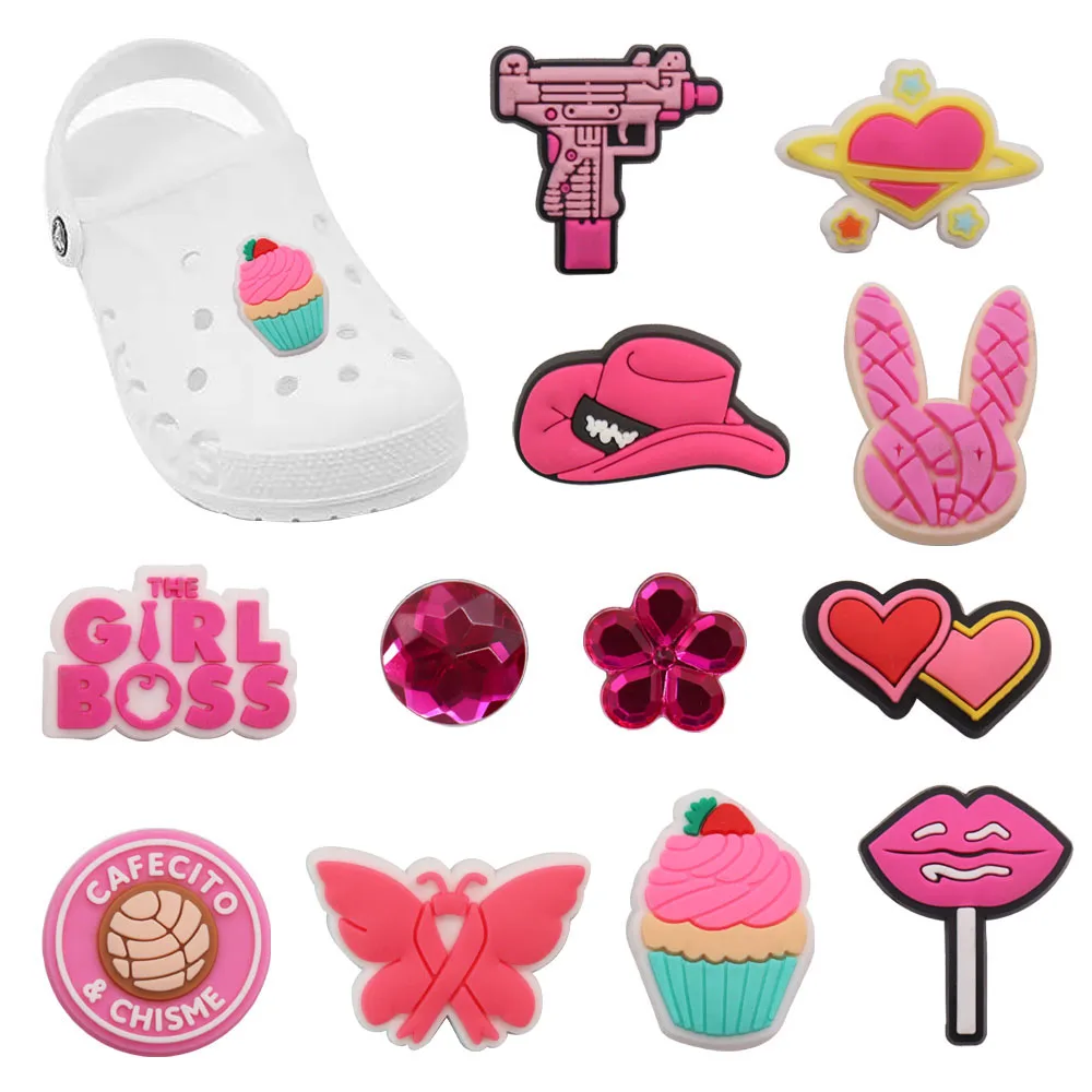 Cookie Cupcake Gun Donut Buckle para crianças, sandálias, sapatos, corações de amor, acessórios borboleta, nova chegada, 1-12pcs