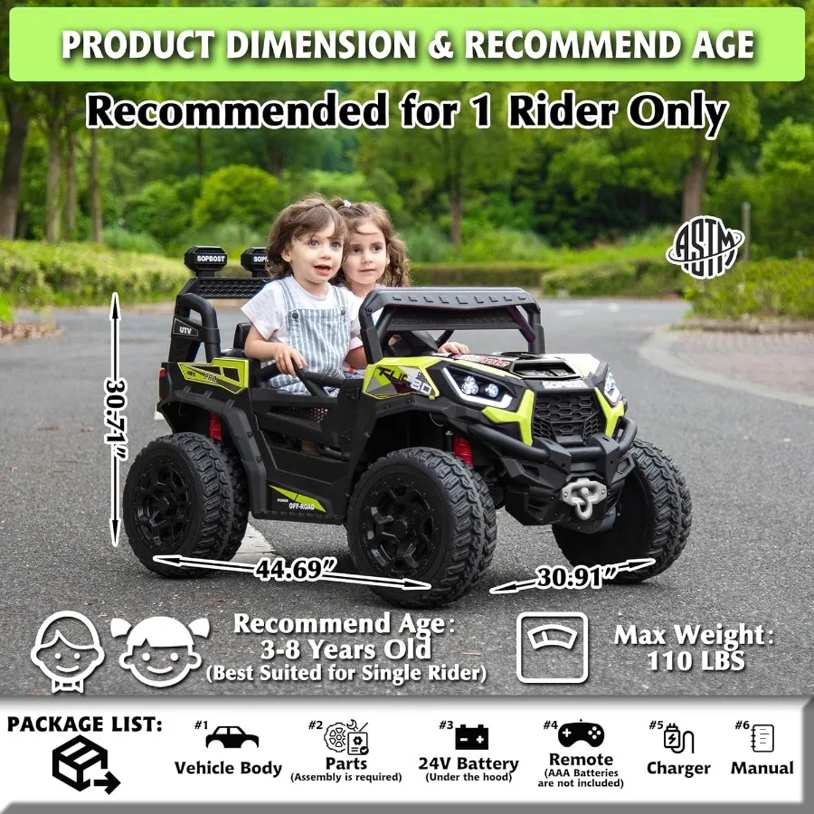 24V 電動乗用車 リモコン付き 4x4 バッテリー駆動 4輪 乗用玩具 子供用 電動車両 EVAタイヤ、Bluetooth搭載