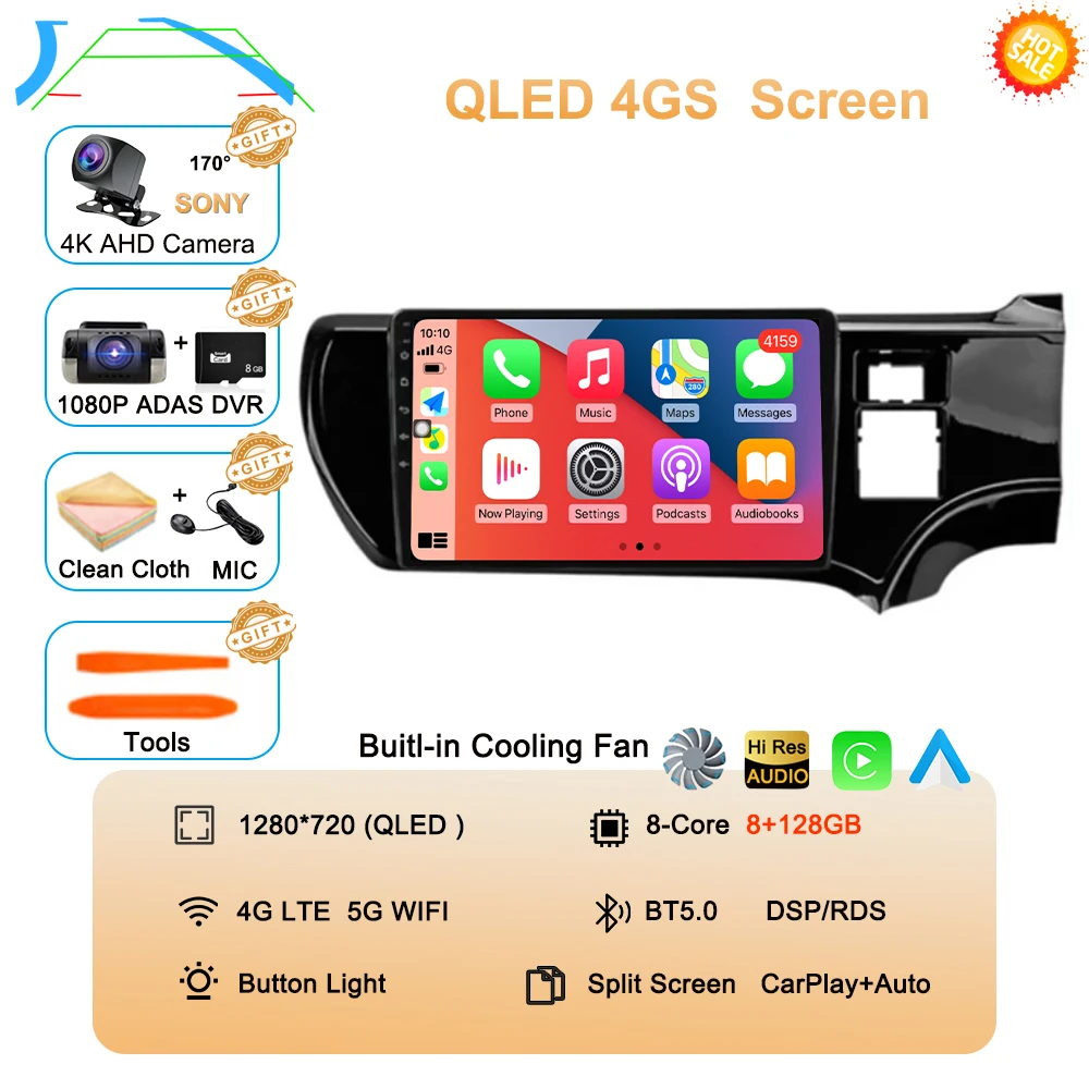 Android 16 For Toyota Aqua Prius C 2011-2017 Carplay 4G WIFI Car RadioNavigation GPS Multimedia Video Player 2Din DVD Stereo BT image 3