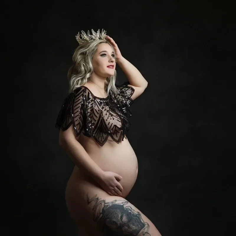 Maternity Photography Cape Sequins Tops For Pregnant Woman Photography Props Sequined Wear Photo Shooting Accessories