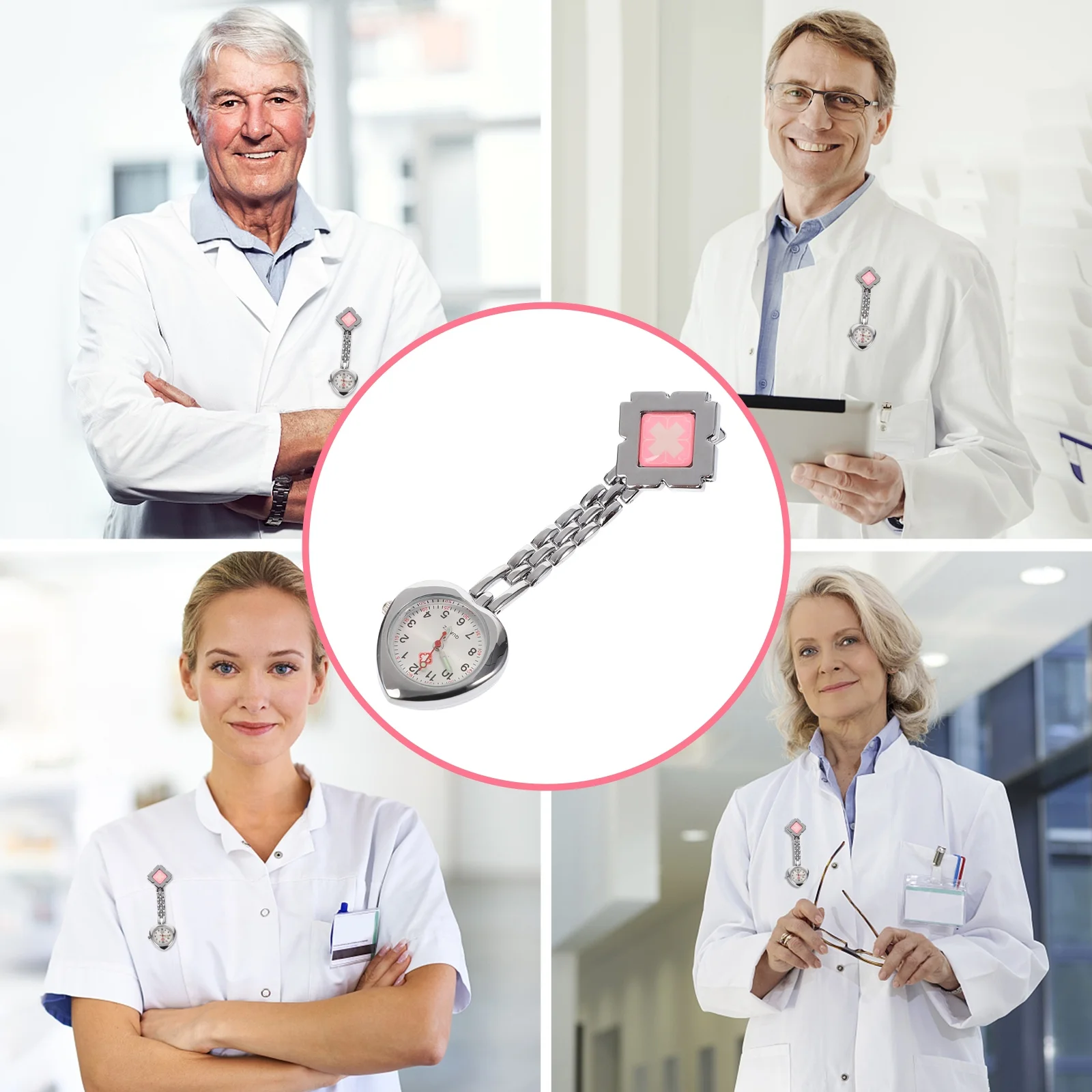 

1Pcs Heart-Shape Medical Clip-on Chest Watch Nurse Pocket Watch Alloy Quartz Movement Luminous Pointer Durable