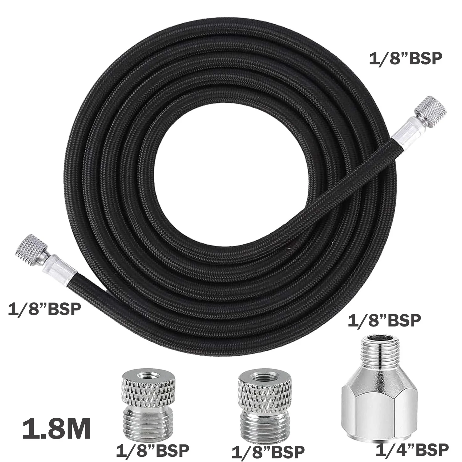 

JOYSTAR 1.8m/6ft Airbrush Hose 1/8"BSP - 1/8"(1/4") BSP with Adaptor Kit for Badger,Paasche,Iwata,Master Airbrush
