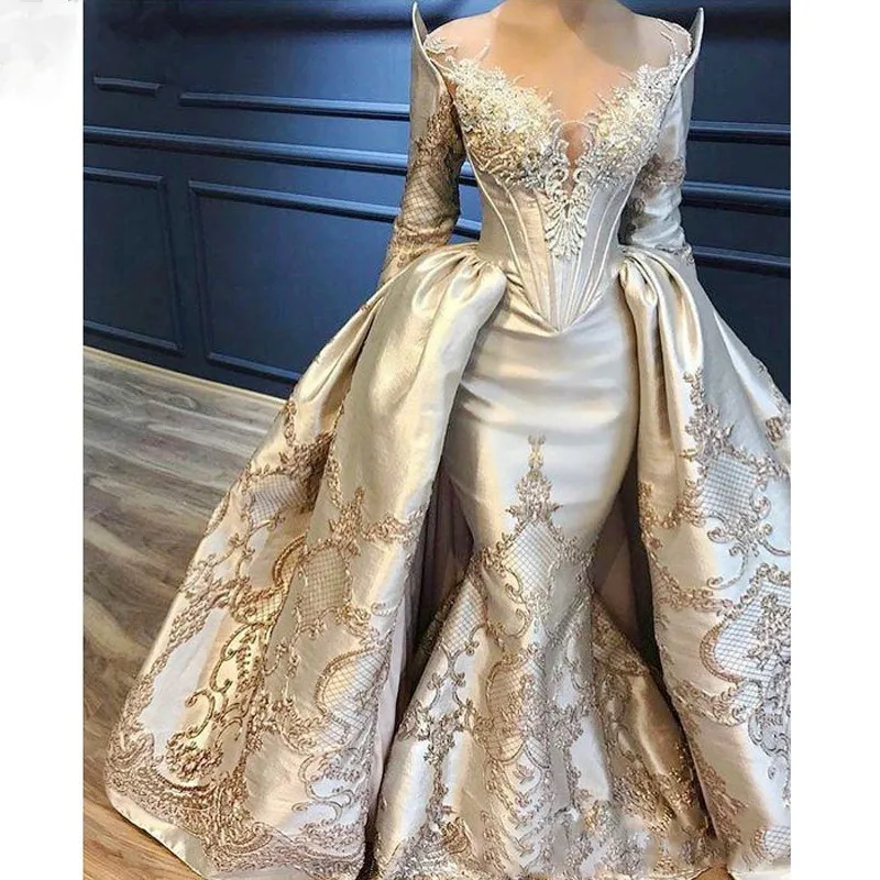 

Elegant Satin Evening Dress Lace Applique Prom Dress Long Sleeve Mermaid Banquet Party Formal Occasion Dress customized