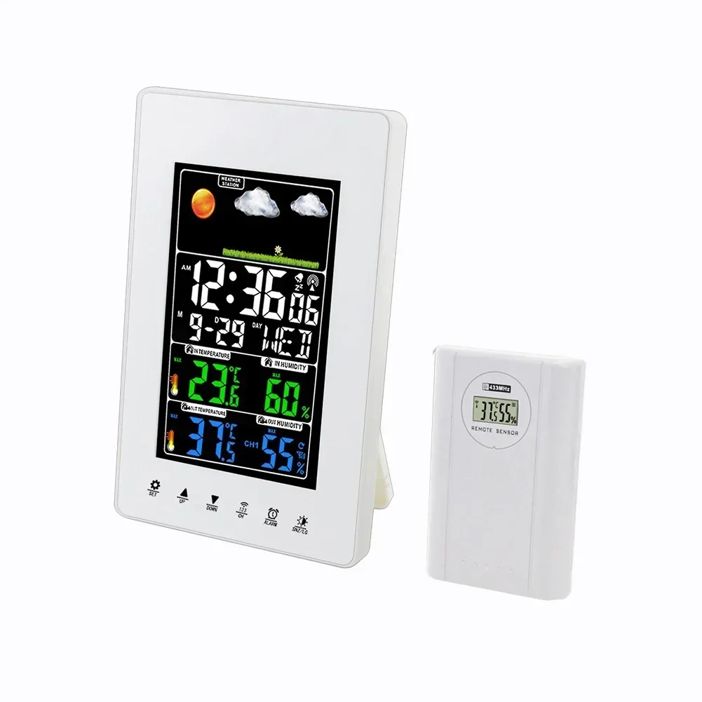 

Colorful Digital Thermometer and Hygrometer Accurate Indoor Outdoor Weather Monitoring with 8 Language Weekday Display