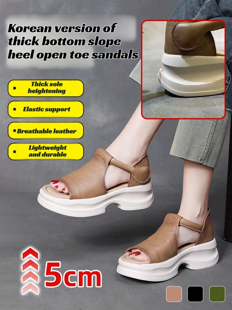 Wimen'S Modische, höhenvergrößernde Sandalen mit dicker Sohle, vielseitige Retro-Sandalen mit weicher Sohle