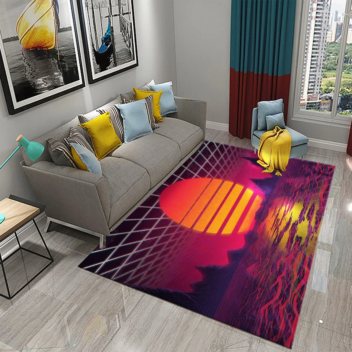 3D Colorful Neon Wave Carpet Rug for Living Room Kids Bedroom Decor Kids Play Crawling Floor Mat Bathroom Kitchen Non-slip Rugs