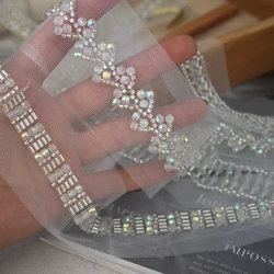 2Meters.High End 3D Mesh Machine Woven Bead Embroidered Edge Ribbon Lace Nail Bead Clothing Accessories RS24652