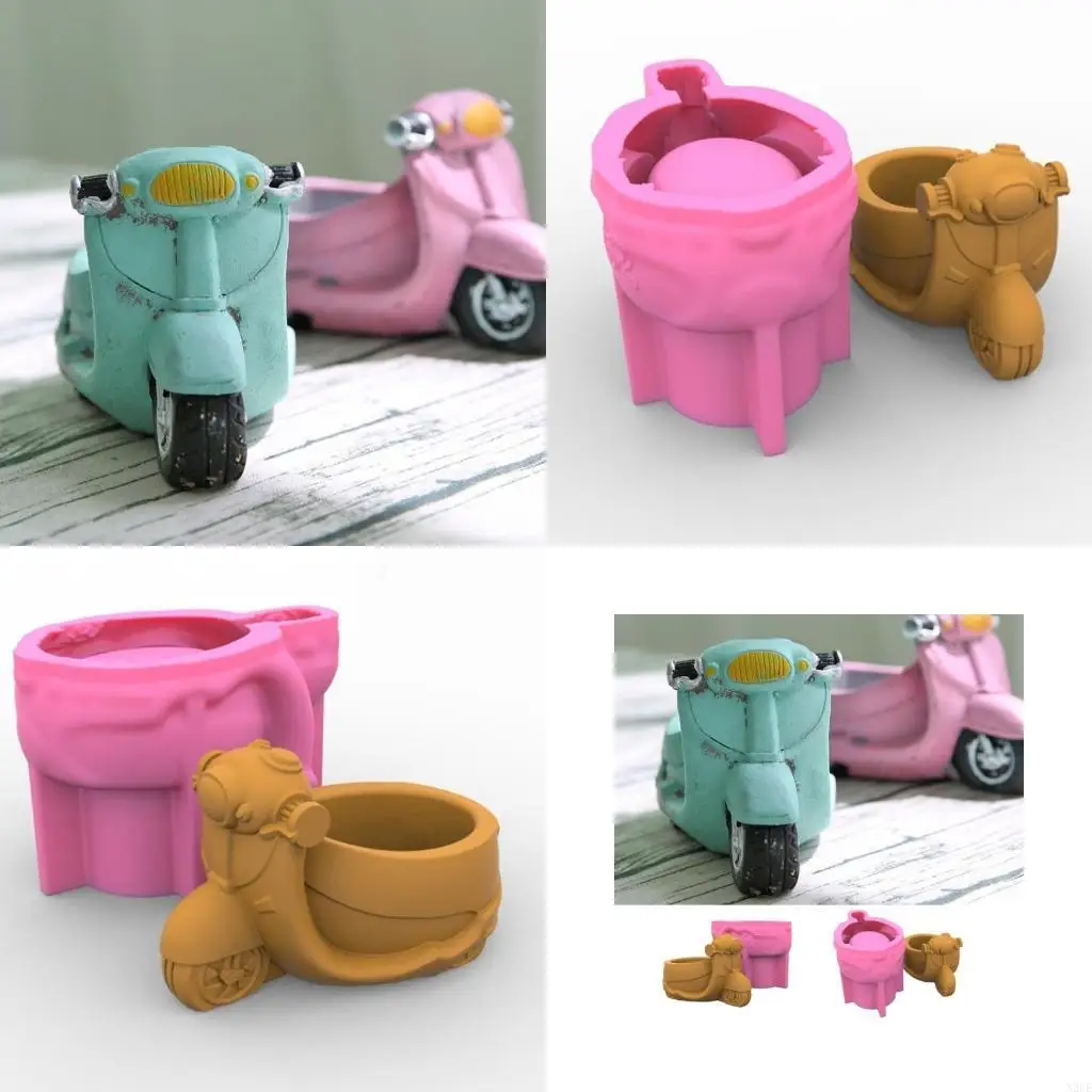 

N2UE Flower Pot Silicone Mold Motorcycle Pen Holder Resin Mold for DIY Resin Decors