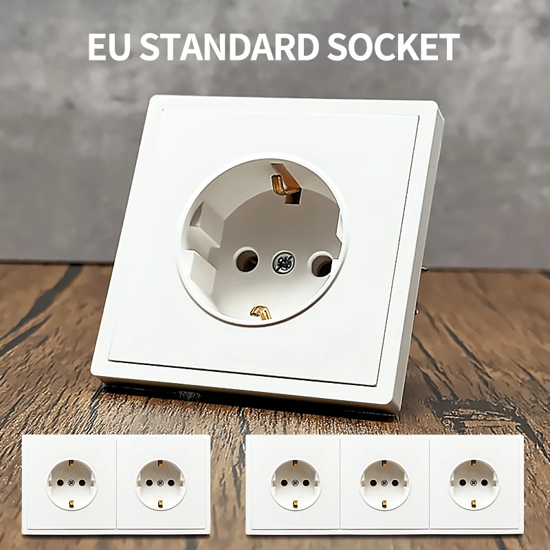 Schuko Wall Socket, EU Standard 16A 250V - 80×80mm, Large PC Board, Modern Wall-Mounted Outlet