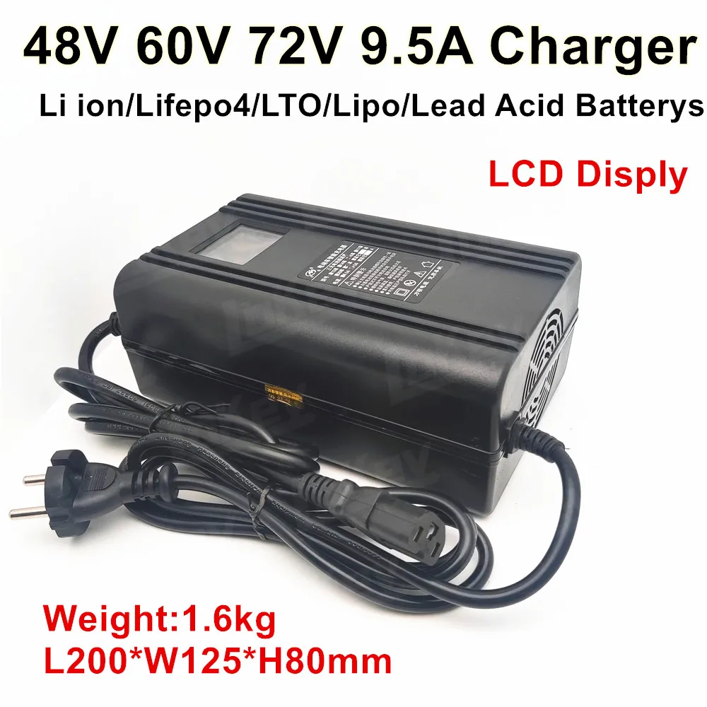 

48V 60V 72V 10A 9.5A Charger LCD 54.6V 58.8V 58.4V 67.2V 73V 84V 87.6V lifepo4 lipo AGM GEL liquid batterys 13S 16S 20S 21S 24S