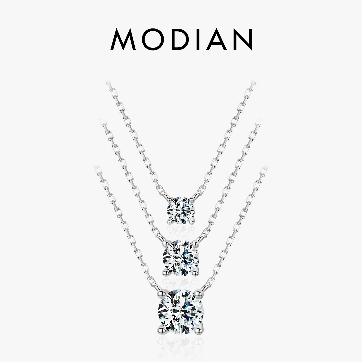 Modian Classic 925 Sterling Silver Round Simple Clear CZ Chain Necklaces Pendant For Women Wedding Engagement Statement Jewelry
