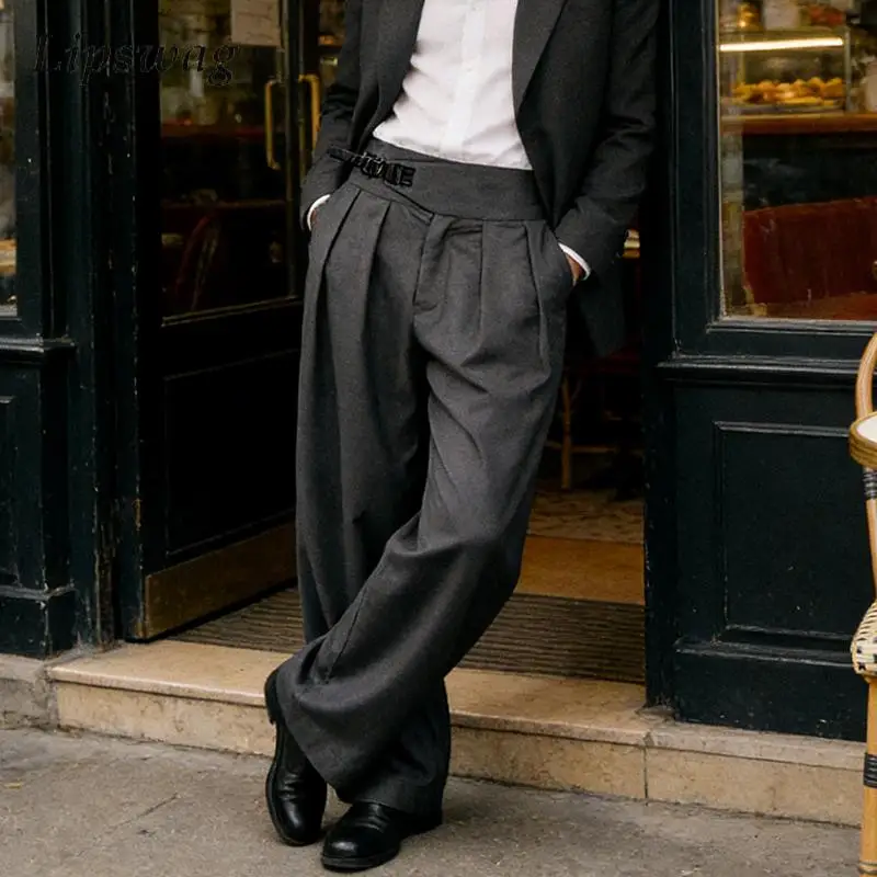 

Streetwear Vintage Mens Loose Straight Trousers 2026 Spring Summer New Casual Solid Color Pleated Pants Men Fashion Draped Pants