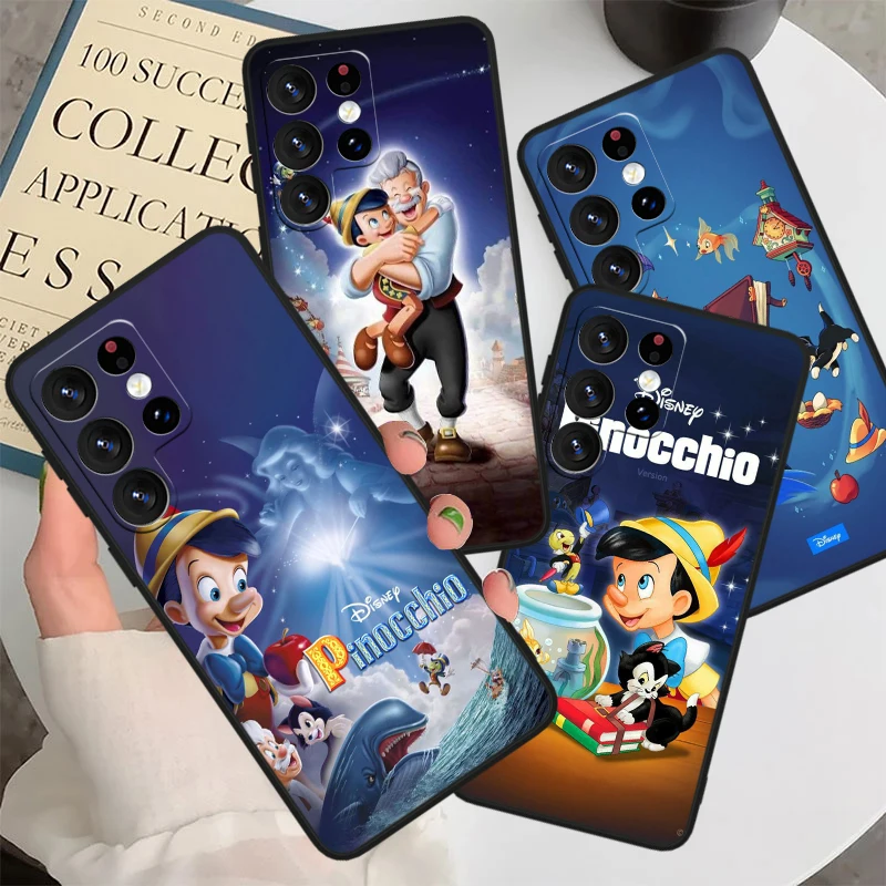 Disney Pinocchio Cute For Samsung S24 S23 S22 S21 S20 FE S10e S10 S9 Ultra Plus Plus Soft Silicone Black Phone Case